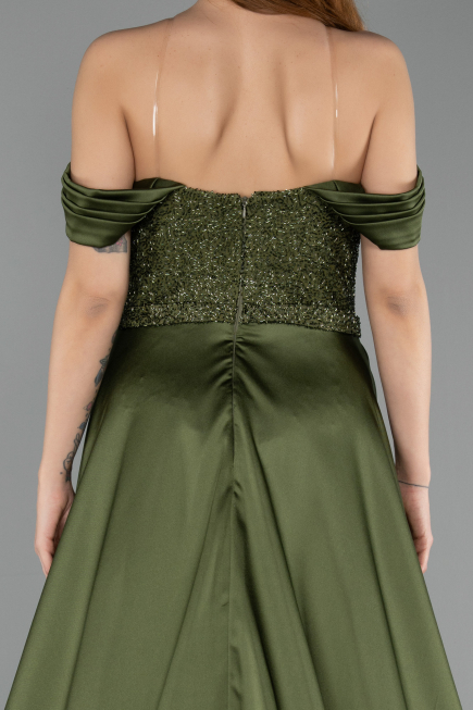 Long Olive Drab Beaded Evening Dress ABU5542