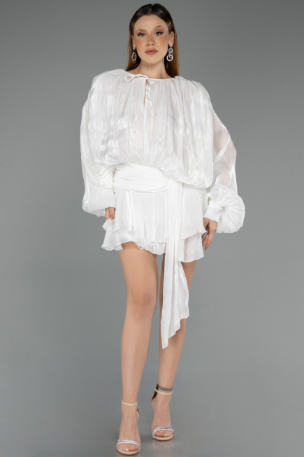 Mini White Chiffon Party Dress ABK2499
