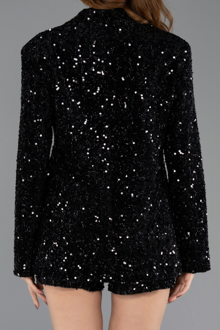Short Black Sequined Velvet Party Dress ABK2478