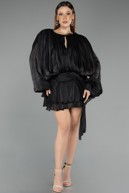 Mini Black Chiffon Party Dress ABK2499