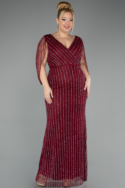 Long Burgundy Stony Plus Size Evening Dress ABU5478