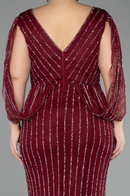Long Burgundy Stony Plus Size Evening Dress ABU5478