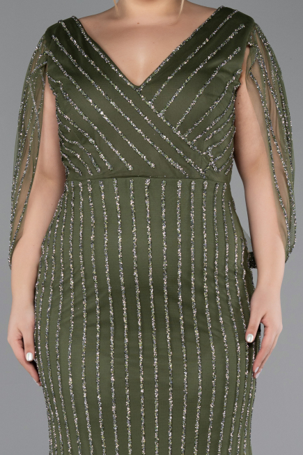 Long Olive Drab Stony Plus Size Evening Dress ABU5478