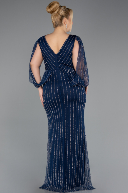 Long Navy Blue Stony Plus Size Evening Dress ABU5478