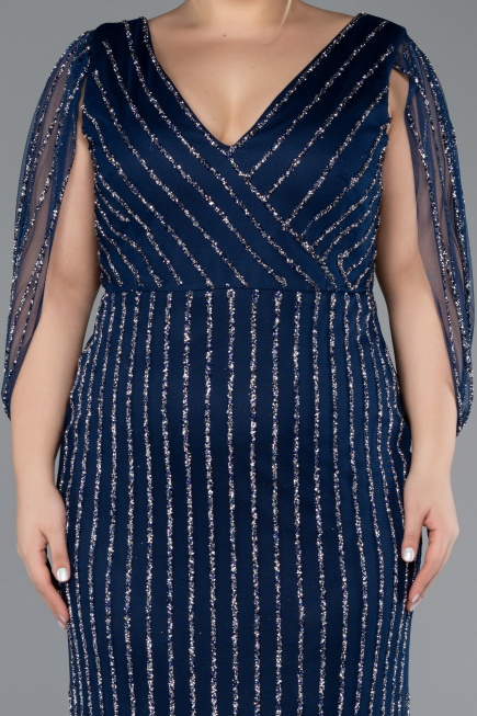 Long Navy Blue Stony Plus Size Evening Dress ABU5478
