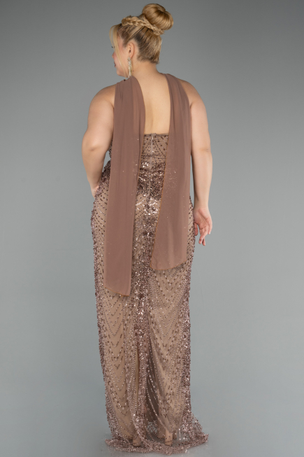 Long Copper Beaded Plus Size Evening Gown ABU5495