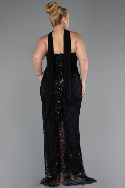 Long Black Beaded Plus Size Evening Gown ABU5495