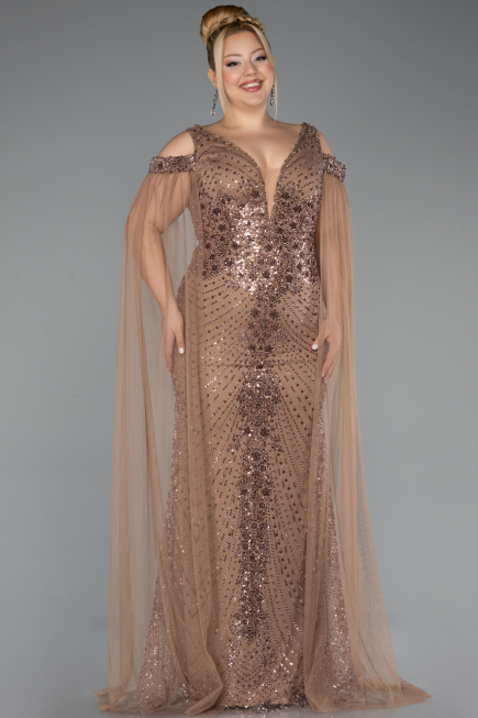 Long Copper Beaded Plus Size Evening Gown ABU5498