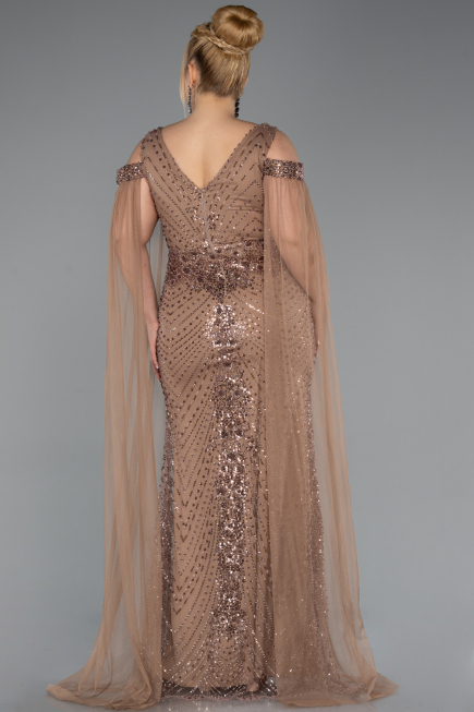 Long Copper Beaded Plus Size Evening Gown ABU5498