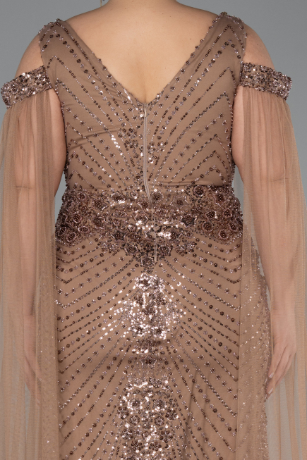 Long Copper Beaded Plus Size Evening Gown ABU5498
