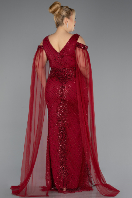 Long Burgundy Beaded Plus Size Evening Gown ABU5498