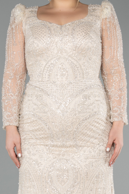 Long Beige Beaded Evening Dress ABU5387