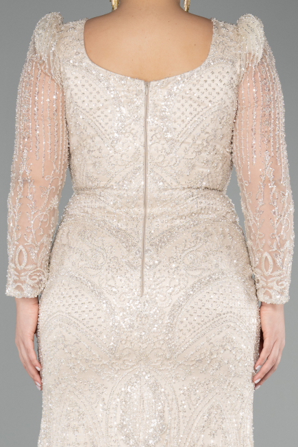 Long Beige Beaded Evening Dress ABU5387
