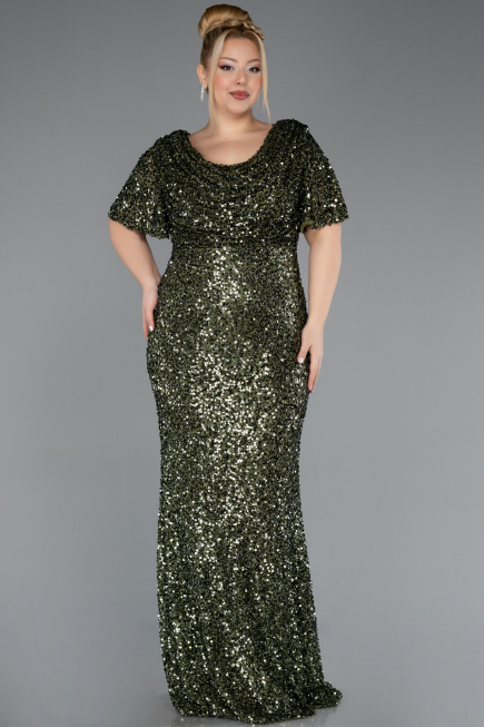 Olive Drab Long Scaly Plus Size Evening Dress ABU4926