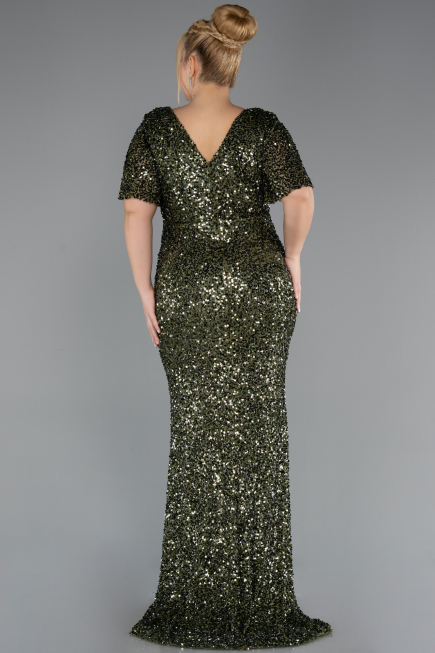 Olive Drab Long Scaly Plus Size Evening Dress ABU4926