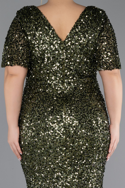 Olive Drab Long Scaly Plus Size Evening Dress ABU4926
