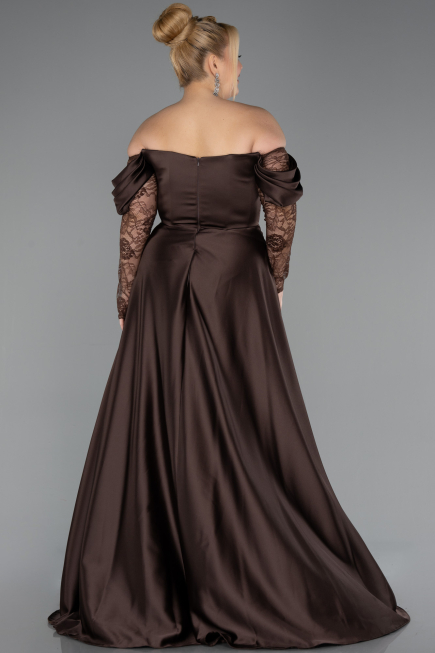 Brown Long Satin Formal Plus Size Dress ABU5261