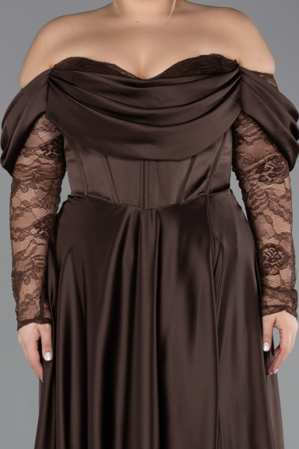 Brown Long Satin Formal Plus Size Dress ABU5261