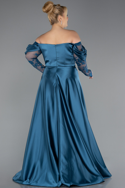 Oil Green Long Satin Formal Plus Size Dress ABU5261
