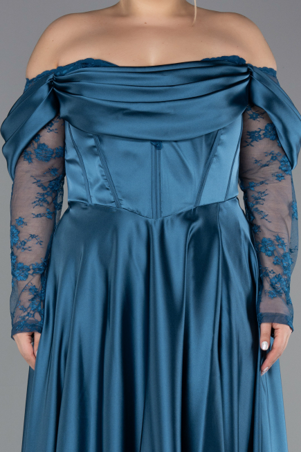Oil Green Long Satin Formal Plus Size Dress ABU5261