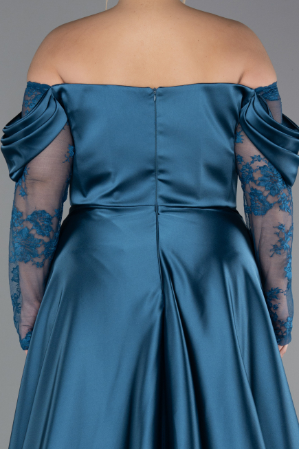 Oil Green Long Satin Formal Plus Size Dress ABU5261