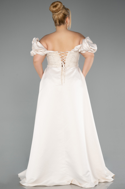 Beige Long Beaded Plus Size Evening Dress ABU5155