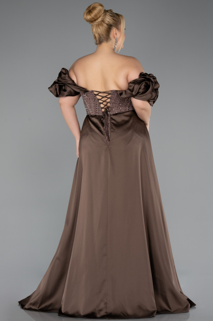 Brown Long Beaded Plus Size Evening Dress ABU5155