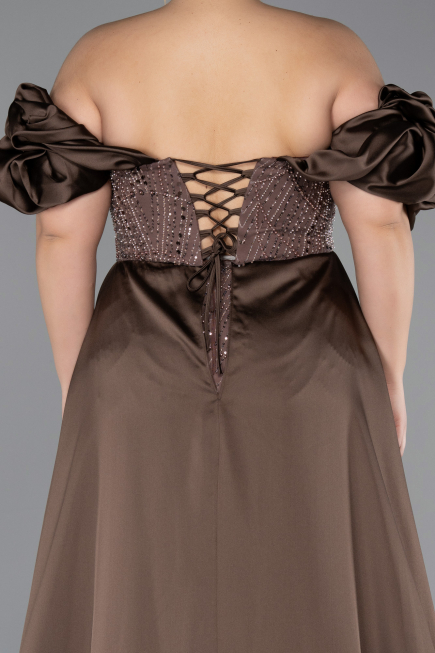 Brown Long Beaded Plus Size Evening Dress ABU5155