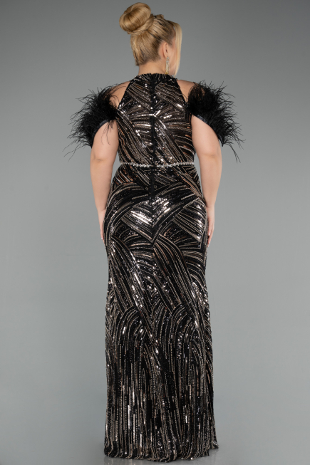 Long Black Beaded Plus Size Evening Dress ABU5540