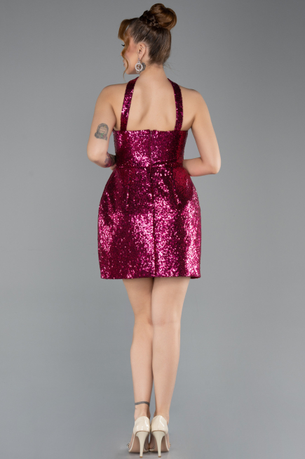 Fuchsia Halter Neck Mini Sequin Party Dress ABK2201