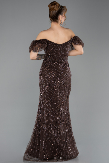 Long Brown Beaded Evening Dress ABU5547