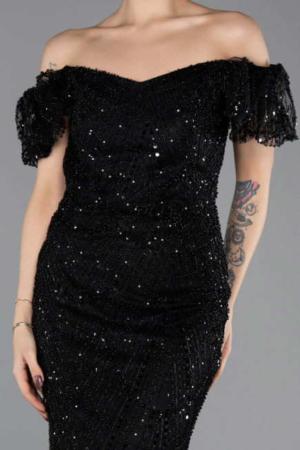 Long Black Beaded Evening Dress ABU5547
