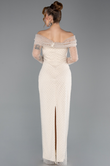 Long Beige Beaded Evening Dress ABU5550