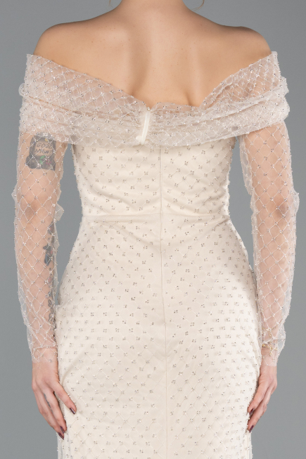 Long Beige Beaded Evening Dress ABU5550