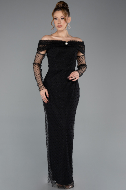 Long Black Beaded Evening Dress ABU5550