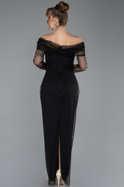 Long Black Beaded Evening Dress ABU5550