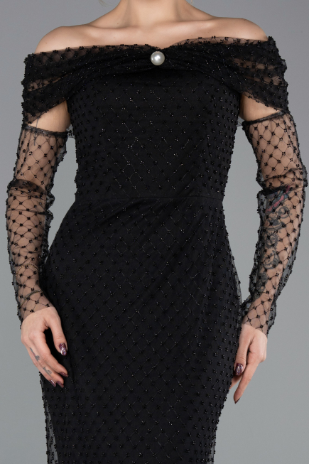 Long Black Beaded Evening Dress ABU5550