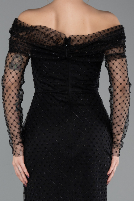 Long Black Beaded Evening Dress ABU5550