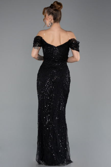 Long Black Beaded Evening Dress ABU5557