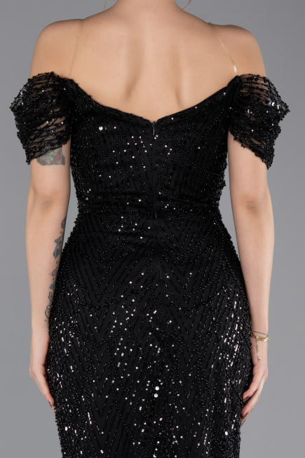 Long Black Beaded Evening Dress ABU5557