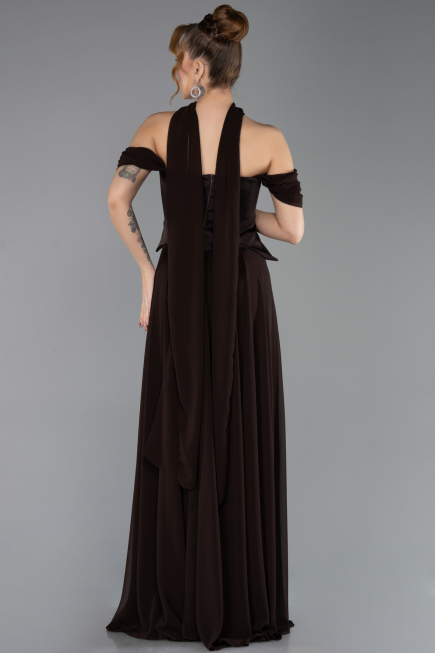 Long Brown Chiffon Plus Size Evening Dress ABU5551
