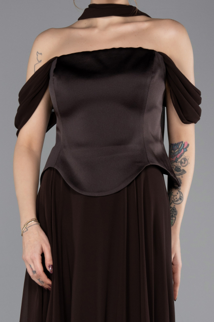 Long Brown Chiffon Plus Size Evening Dress ABU5551