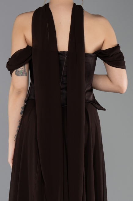 Long Brown Chiffon Plus Size Evening Dress ABU5551