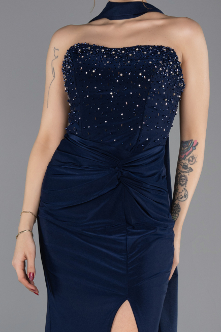 Long Navy Blue Prom Gown ABU5564