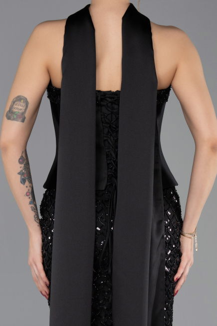 Long Black Beaded Evening Dress ABU5556