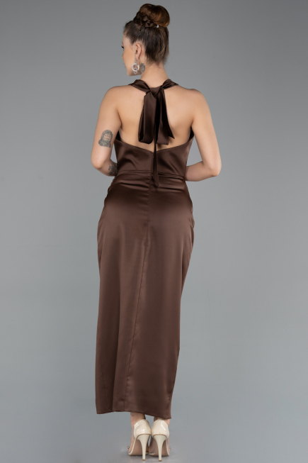 Midi Brown Satin Party Dress ABK2506