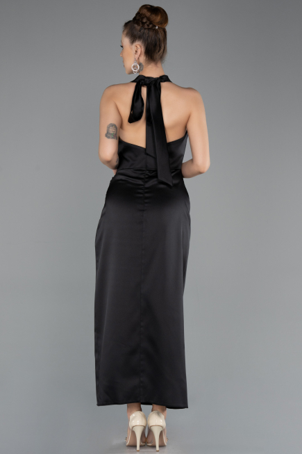 Midi Black Satin Party Dress ABK2506