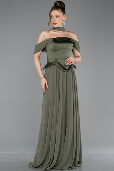 Long Olive Drab Chiffon Evening Dress ABU5327