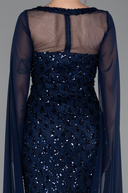 Long Navy Blue Scaly Evening Dress ABU5589