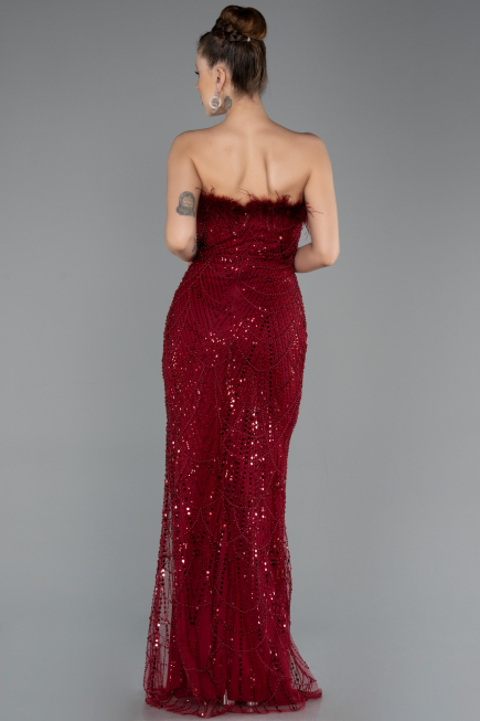 Long Burgundy Beaded Evening Dress ABU5590